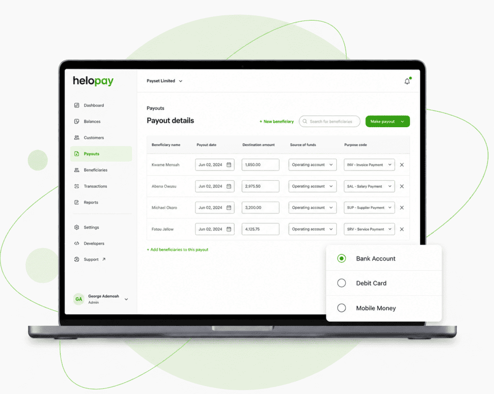 Helopay payouts dashboard